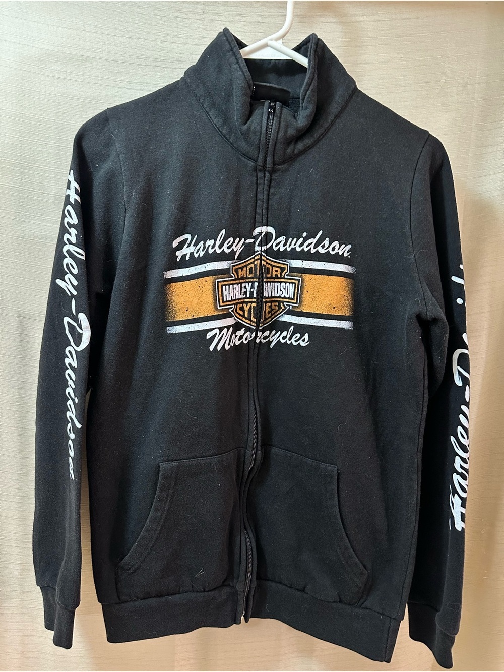 Harley Davidson Black Zip Up Sweatshirt Motorcycle Graphic Women’s Medium